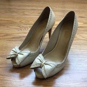 Cole Haan Leather Bow Peep-Toe Pumps (Size 10.5)
